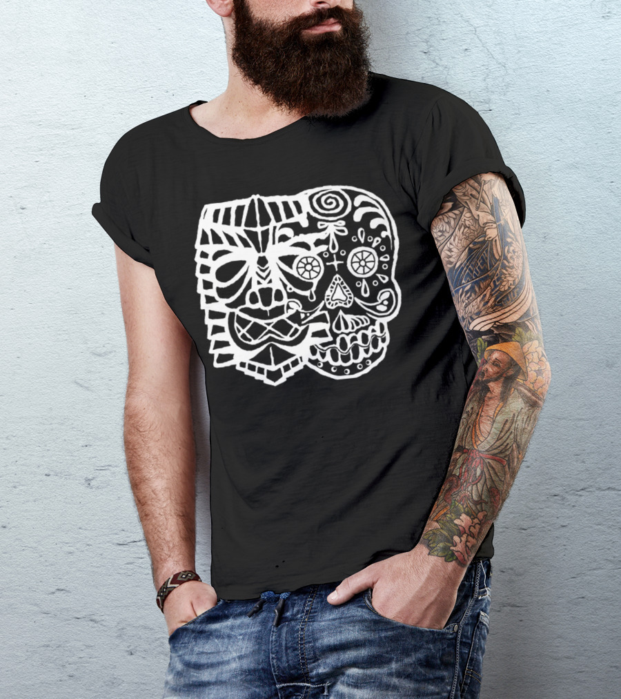 Tiki Muertos Sugar Skull Day Of The Dead Halloween White T-Shirt