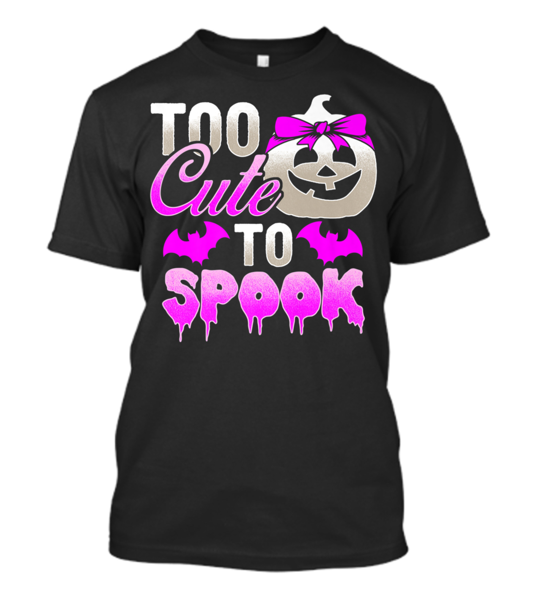 Too Cute To Spook Halloween Ghost Pink Bats And Pumpkin T-Shirt