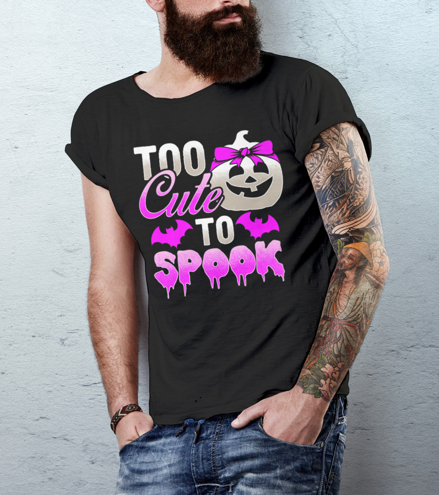 Too Cute To Spook Halloween Ghost Pink Bats And Pumpkin T-Shirt