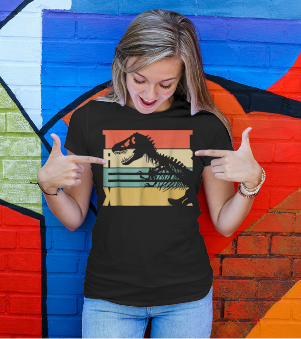 TREX Dinosaur Skeleton Retro Stripes T-Shirt