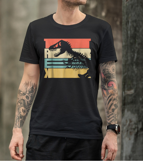 TREX Dinosaur Skeleton Retro Stripes T-Shirt