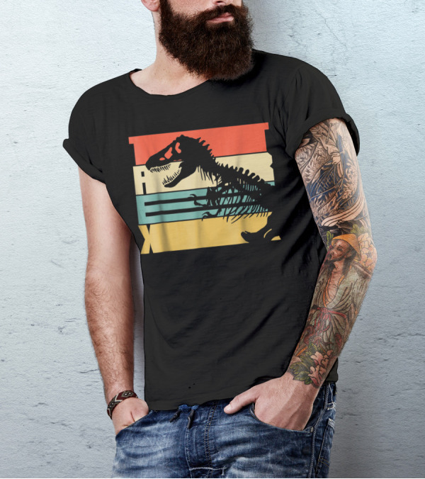 TREX Dinosaur Skeleton Retro Stripes T-Shirt