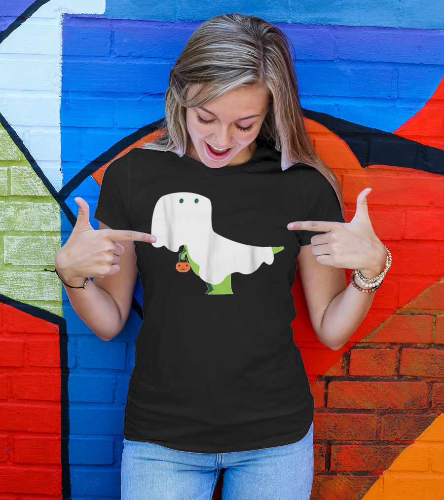 Trex Ghost Halloween Funny Dinosaur Pumpkin T-Shirt