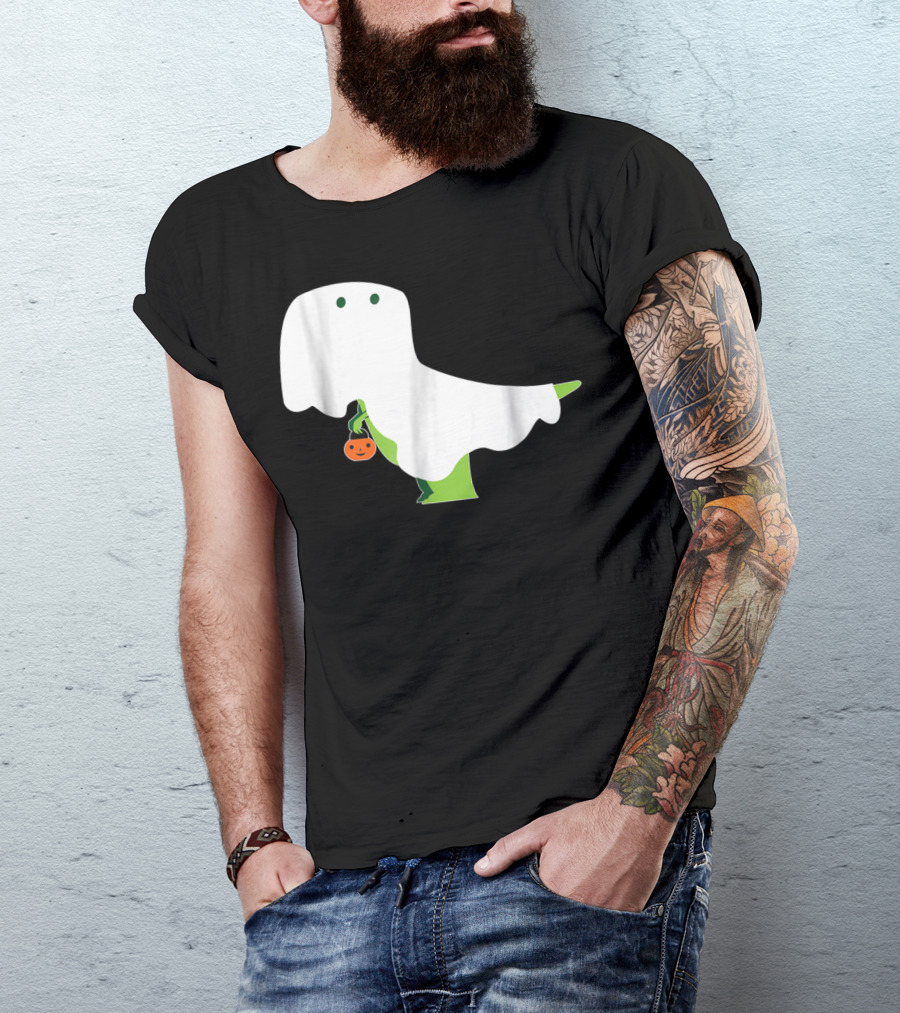 Trex Ghost Halloween Funny Dinosaur Pumpkin T-Shirt
