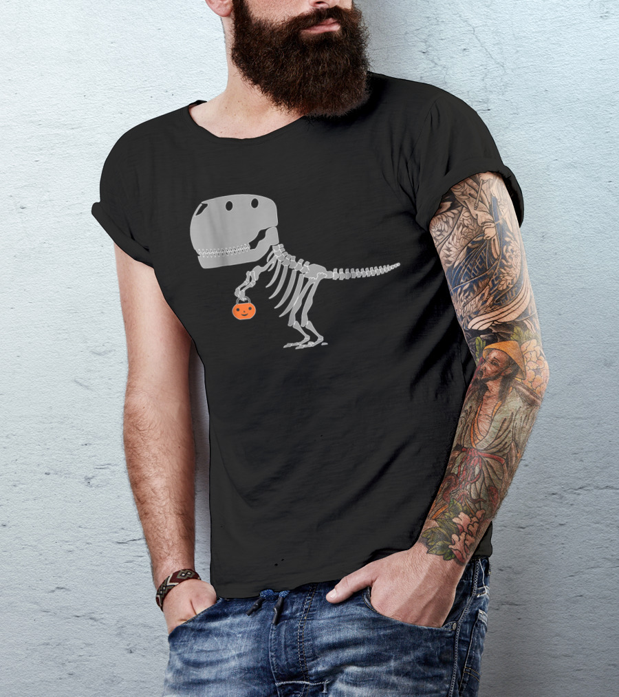 Trex Skeleton Halloween Pumpkin Funny Dinosaur T-Shirt