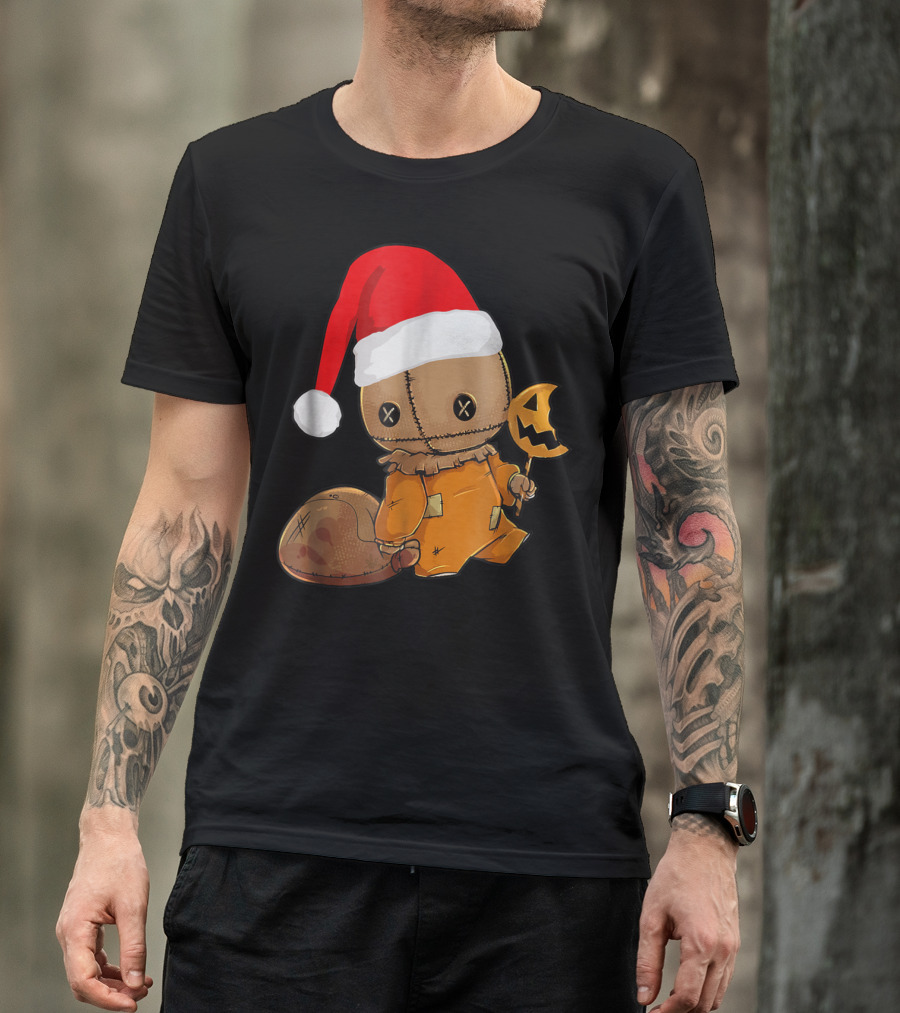 Trick 'R Treat Cute Halloween Sam With Santa Hat And Halloween Lollipop T-Shirt