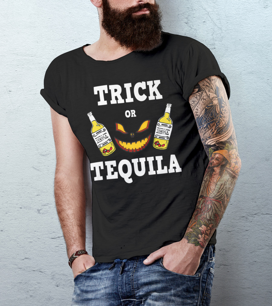 Trick Or Tequila Halloween Jack-O'-Lantern Bottles T-Shirt