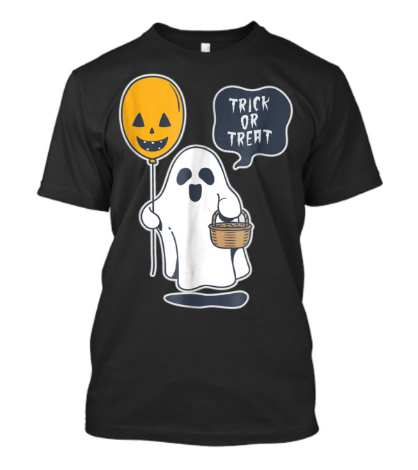 Trick Or Treat Funny Ghost Holding Pumpkin Balloon T-Shirt