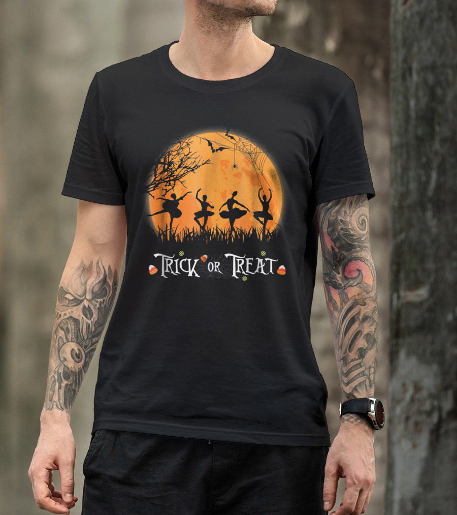 Trick Or Treat Funny Halloween Costume Ballet Dancers Moon T-Shirt