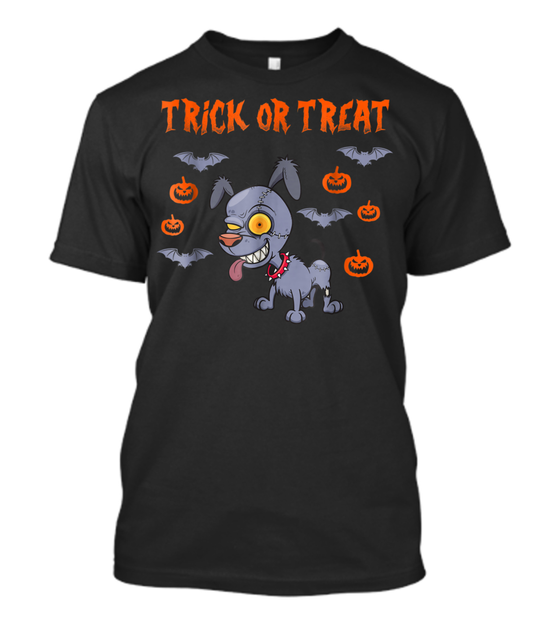 Trick Or Treat Halloween Scary Dog With Pumpkins And Bats T-Shirt