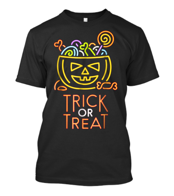 Trick Or Treat Neon Sign Pumpkin Candy T-Shirt