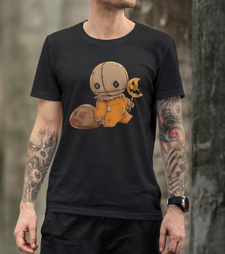 Trick R Treat Cute Sam In Orange Outfit With Pumpkin Lollipop T-Shirt