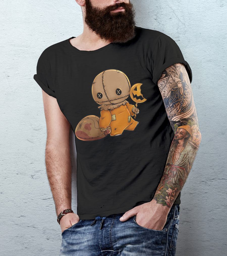 Trick R Treat Cute Sam In Orange Outfit With Pumpkin Lollipop T-Shirt