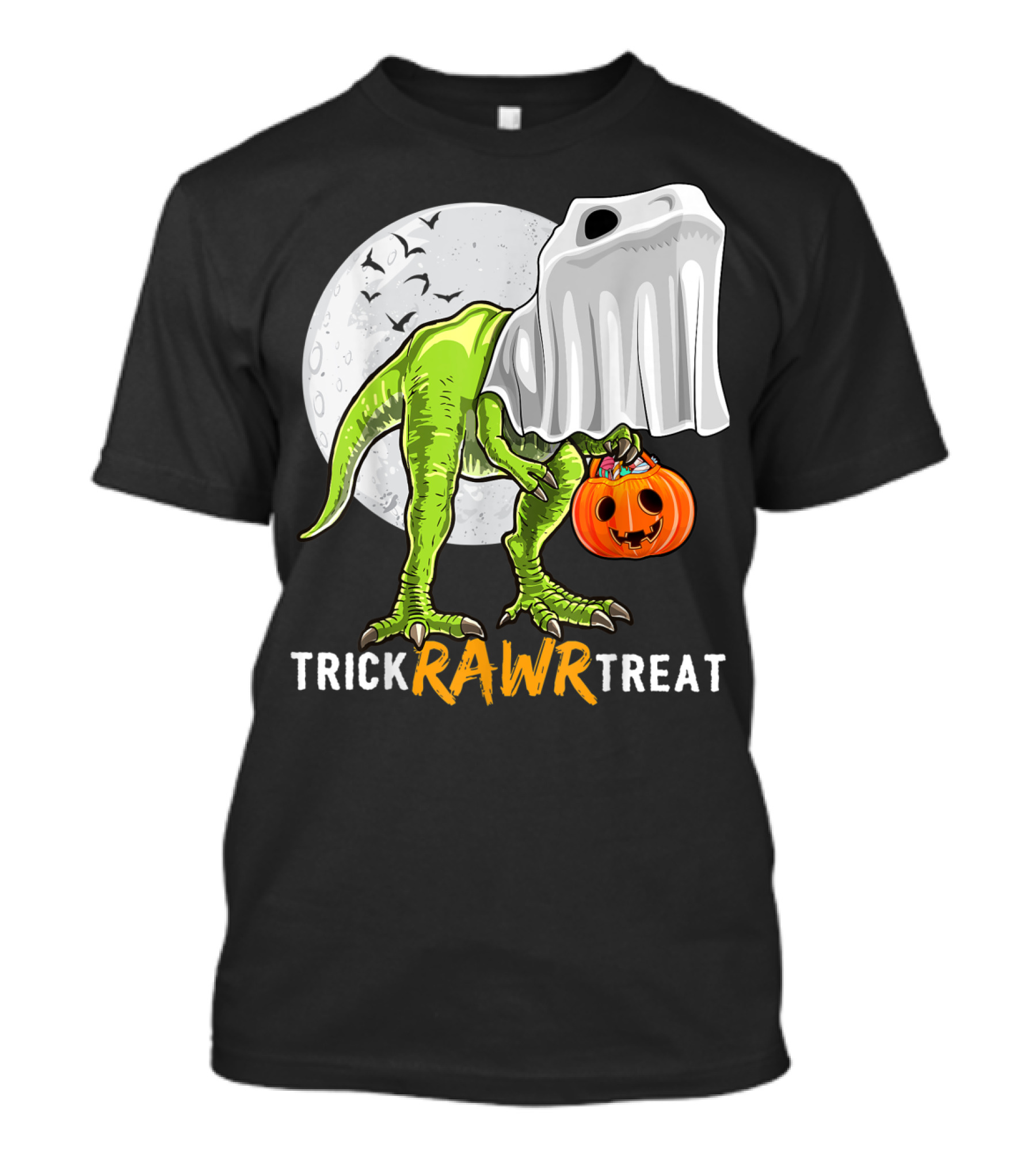 Trick Rawr Treat Halloween Rex Dinosaur Ghost Moon Pumpkin T-Shirt