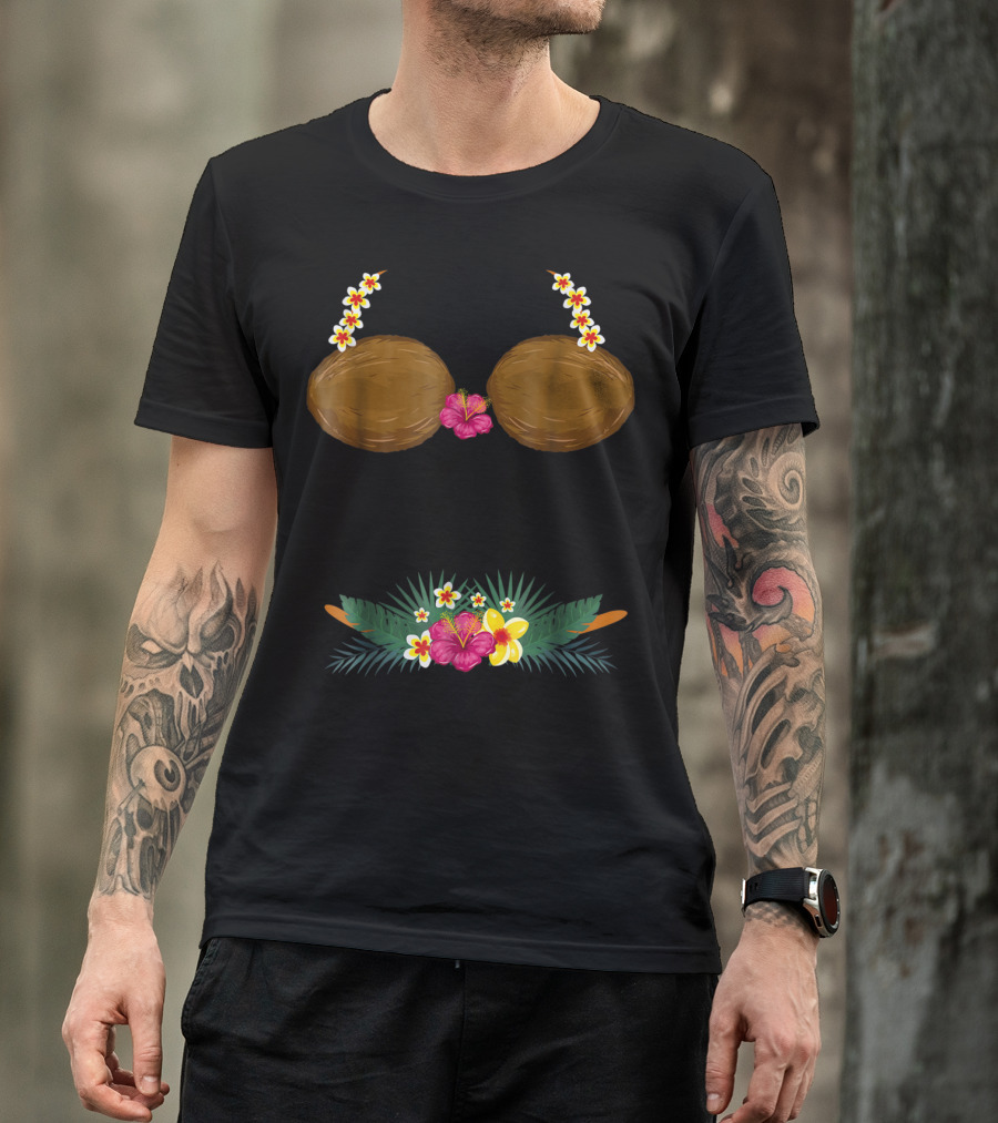 Coconut Bra And Floral Lei With Tropical Belt T-Shirt