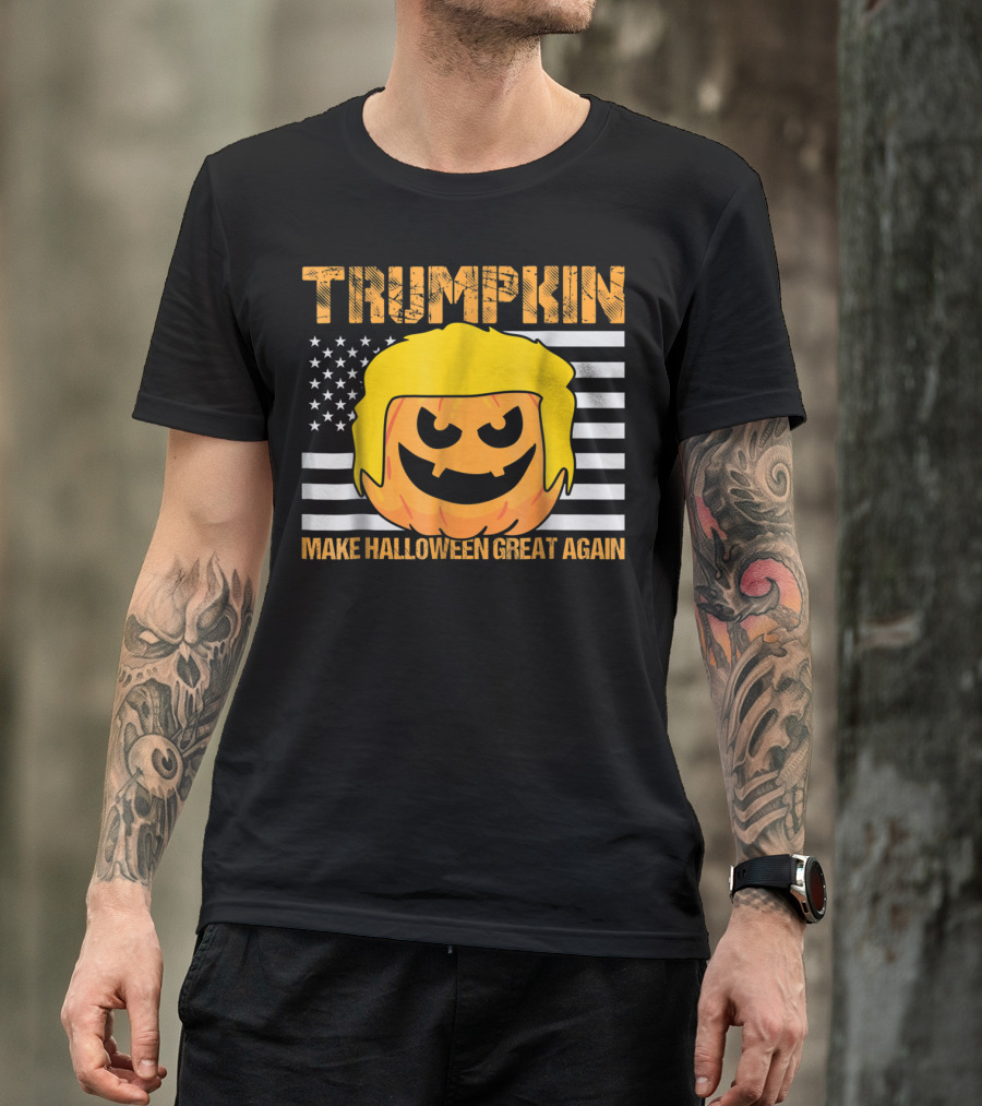Trumpkin Halloween Pumpkin Head Make Halloween Great Again Flag T-Shirt