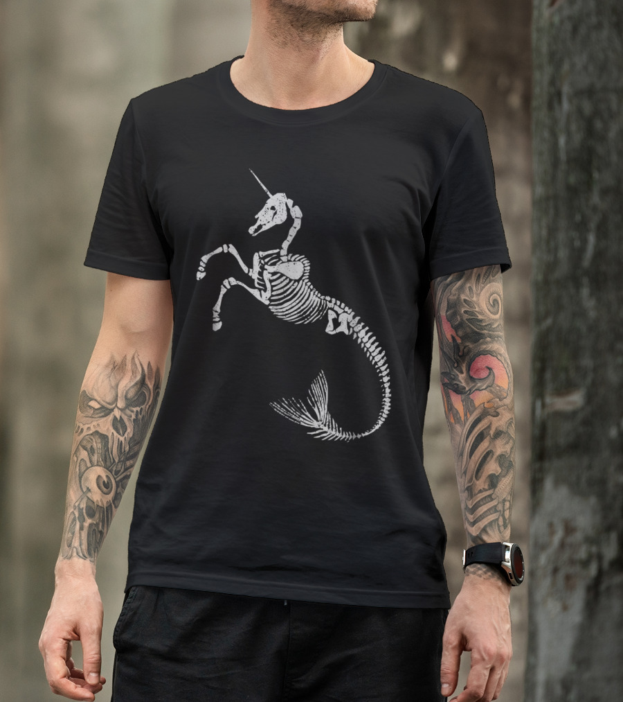 Unicorn Mermaid Skeleton Halloween Fantasy Creature T-Shirt