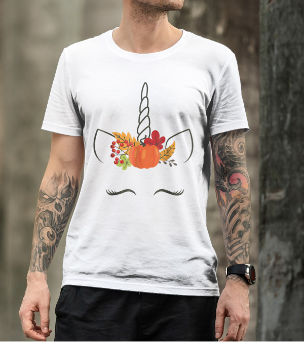 Unicorn Pumpkin Autumn Leaves Halloween Headpiece T-Shirt