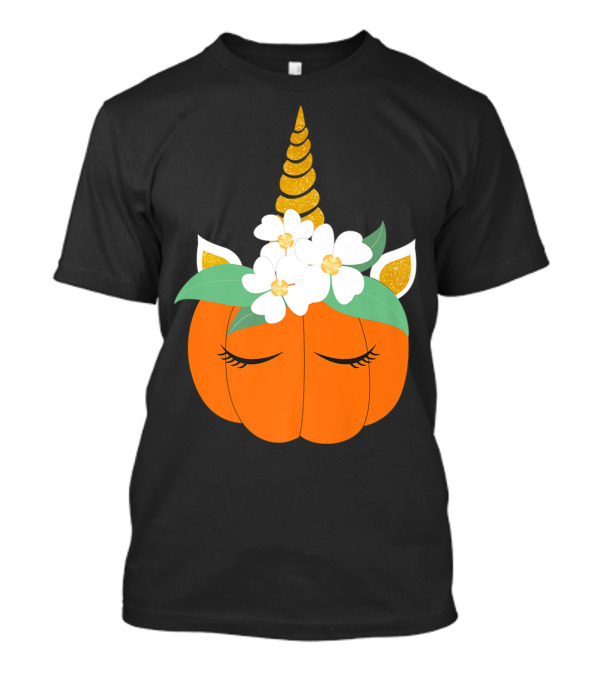 Unicorn Pumpkin Halloween With Flowers T-Shirt