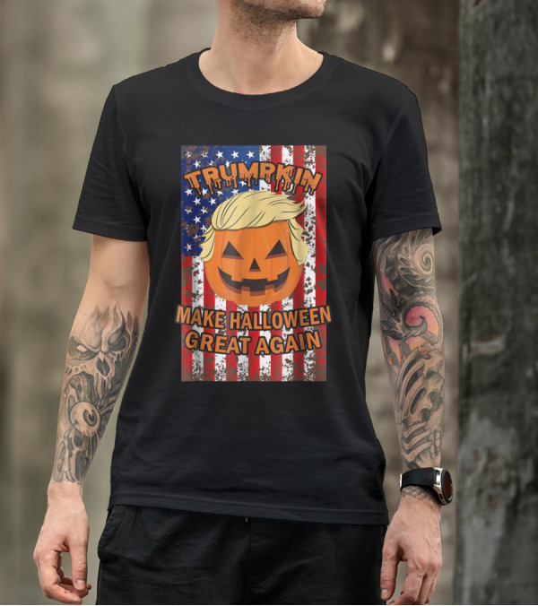 Trumpkin Make Halloween Great Again USA Flag Pumpkin T-Shirt