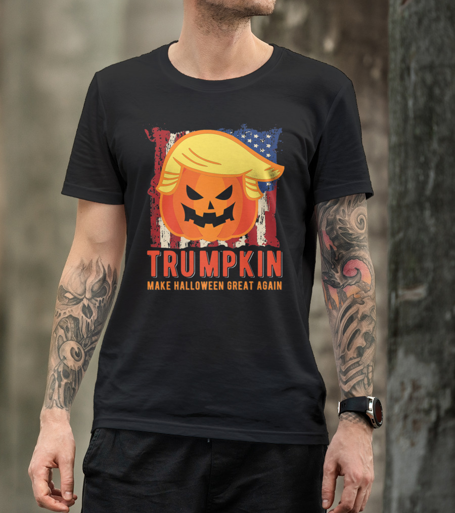 Usa Trumpkin Make Halloween Great Again American Flag Pumpkin Face With Hair T-Shirt