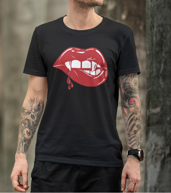 Vampire Lips Bite With Blood Dripping T-Shirt