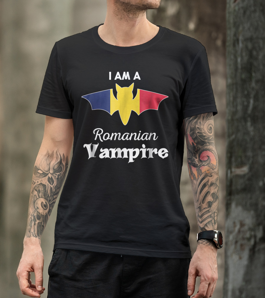 I Am A Romanian Vampire Romania Flag Halloween Casual T-Shirt