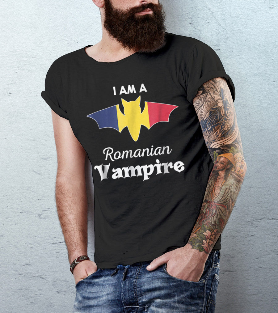 I Am A Romanian Vampire Romania Flag Halloween Casual T-Shirt