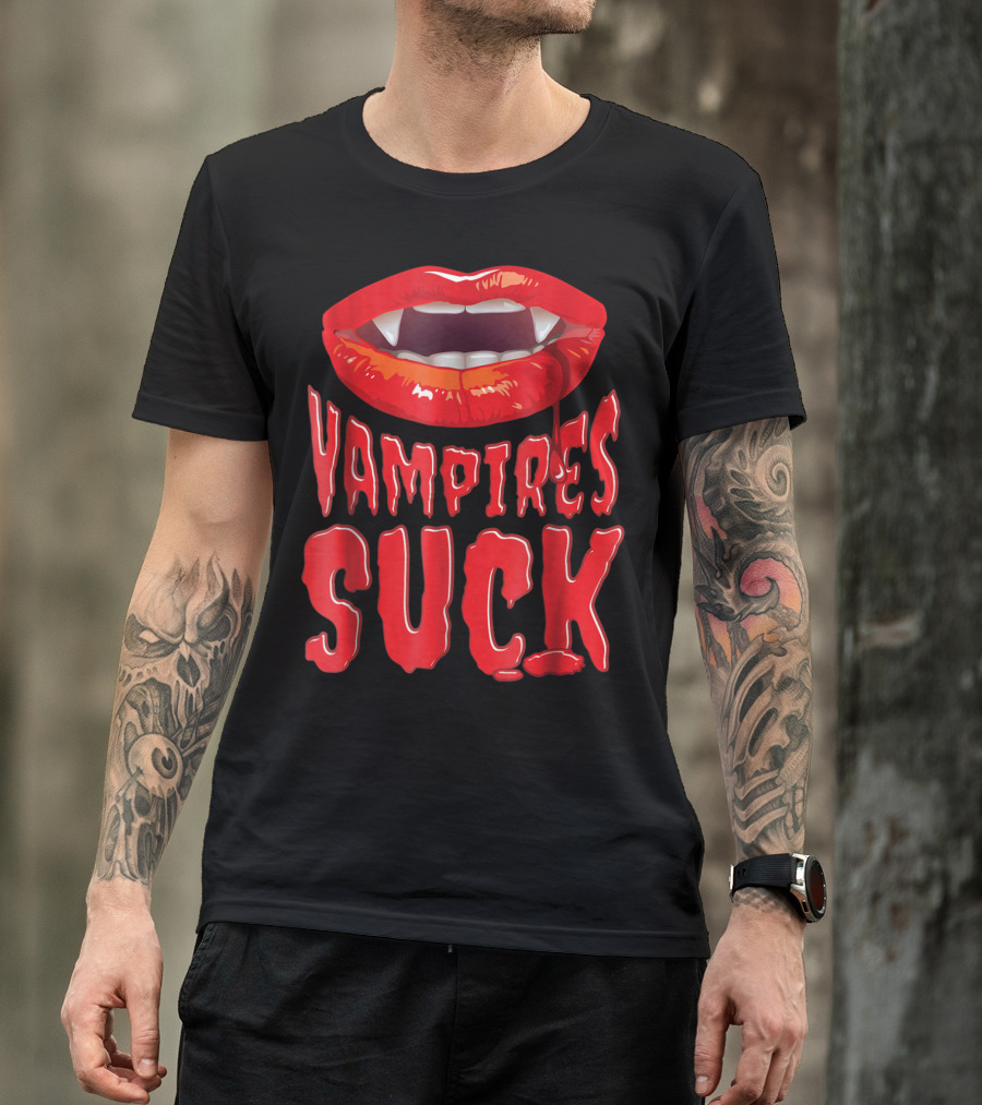 Vampires Suck Bloodsucking Mouth Fangs And Red Lips T-Shirt