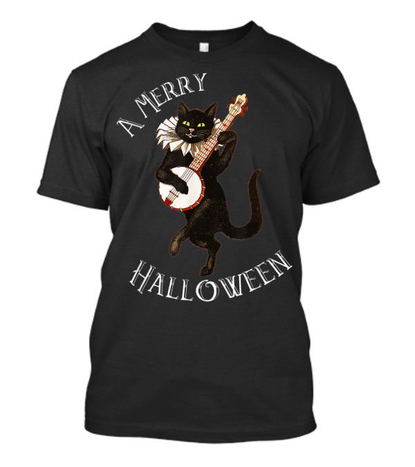 A Merry Halloween Vintage Black Cat Banjo Player T-Shirt