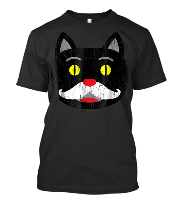 Vintage Black Cat With Mustache Retro Style Iconic Look T-Shirt