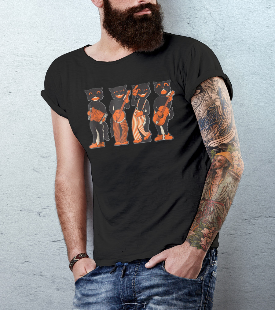 Vintage Halloween Beistle Scat Cat Band Musician Quartet T-Shirt