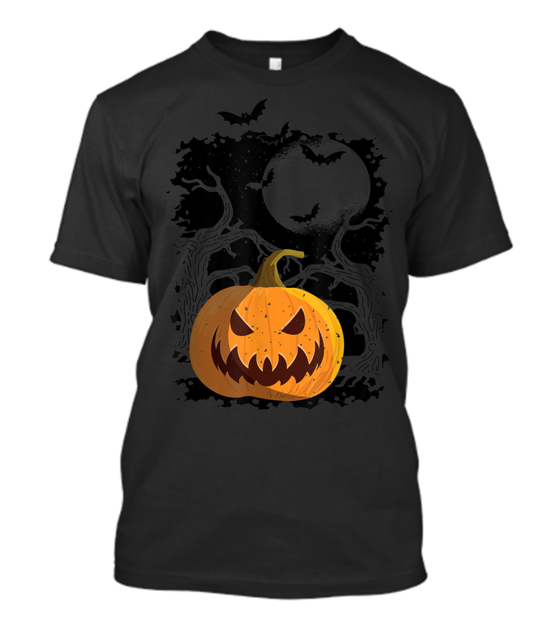 Vintage Halloween Night With Scary Jack O Lantern And Flying Bats T-Shirt
