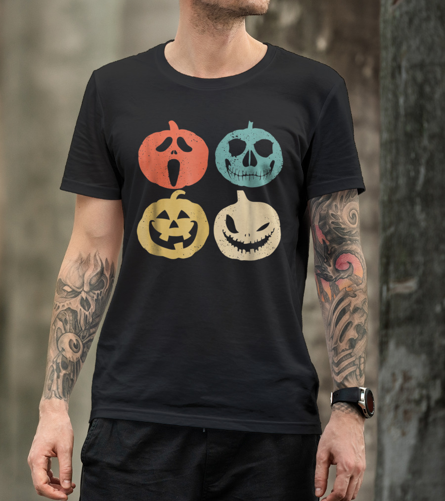 Vintage Pumpkin Halloween Faces T-Shirt