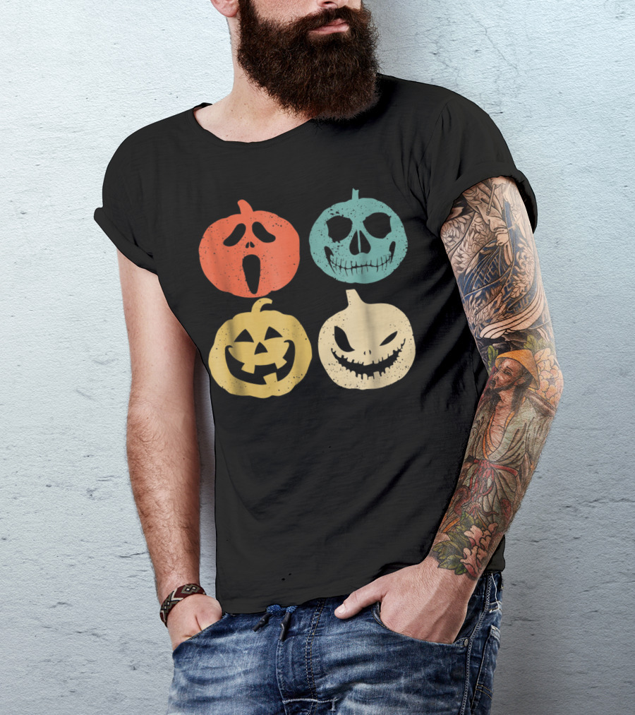 Vintage Pumpkin Halloween Faces T-Shirt