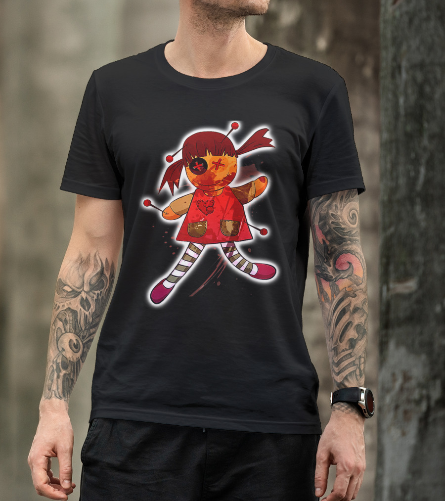 Vintage Voodoo Doll With Red Dress And Heart Patch T-Shirt