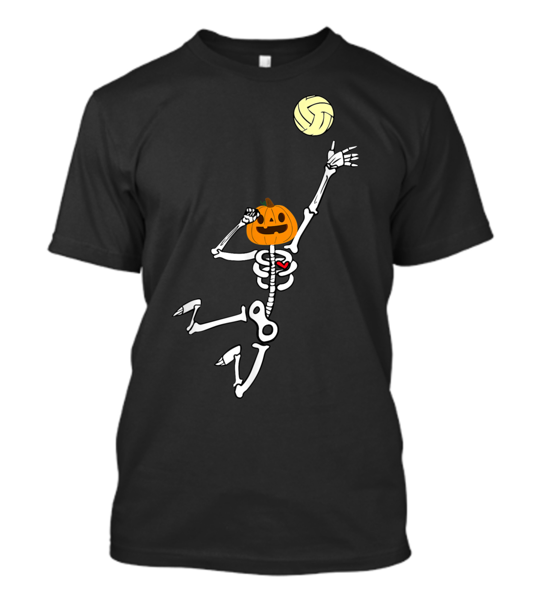 Halloween Volleyball Skeleton With Pumpkin Head Spiking Ball T-Shirt