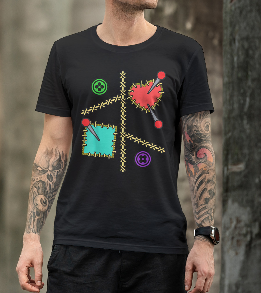 Voodoo Doll Heart And Pins With Button Stitching T-Shirt