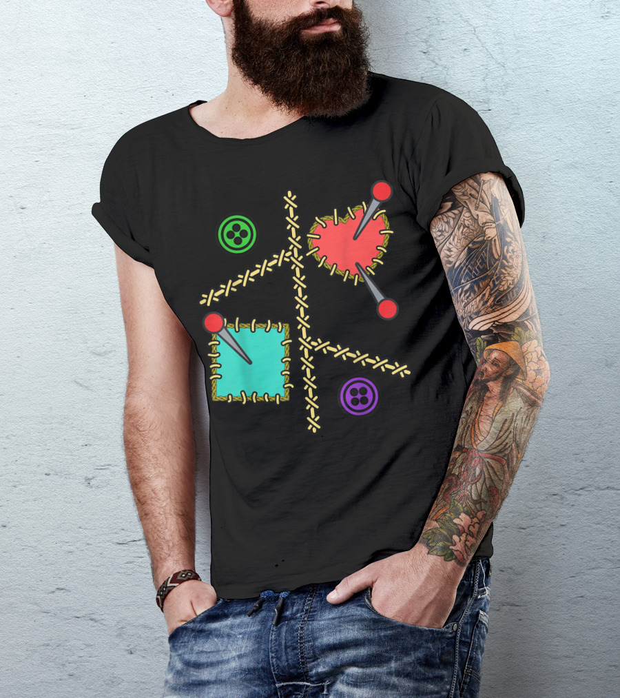 Voodoo Doll Heart And Pins With Button Stitching T-Shirt