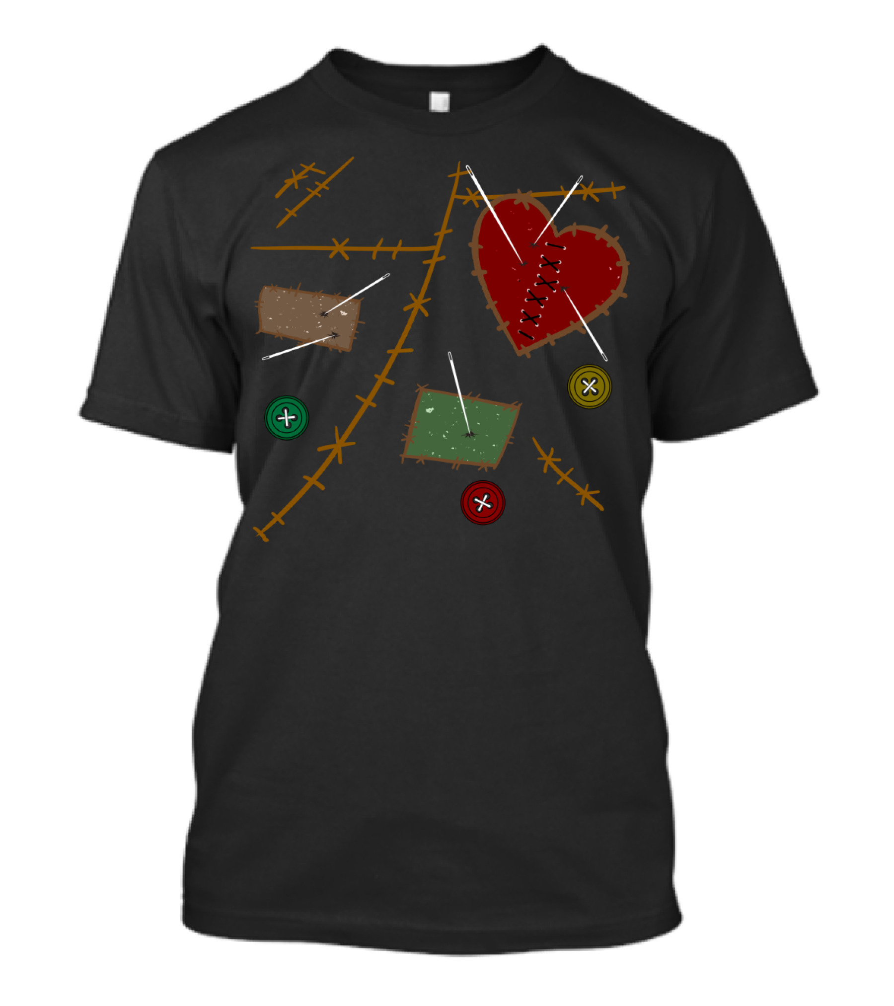 Voodoo Doll Heart Patches And Stitching With Needles T-Shirt