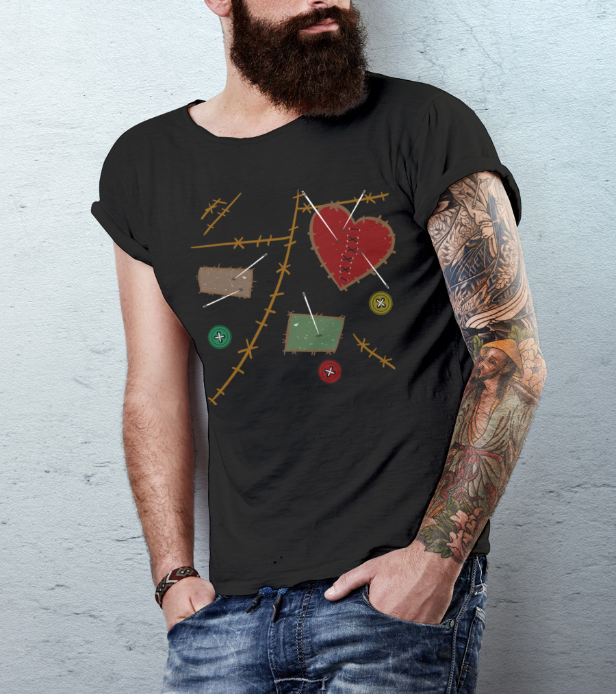 Voodoo Doll Heart Patches And Stitching With Needles T-Shirt