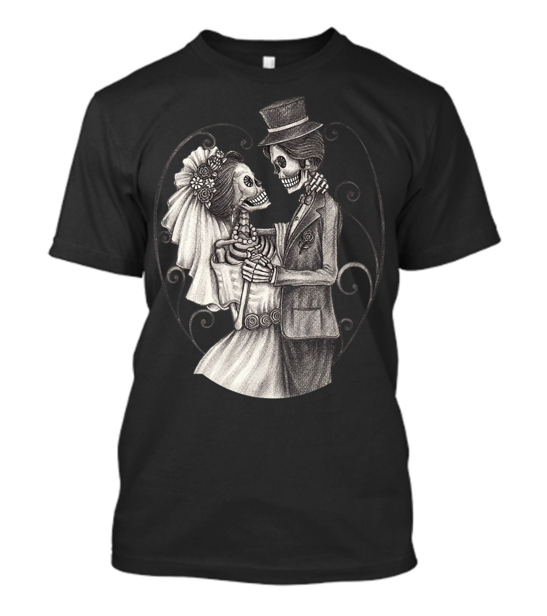 Wedding Day Of The Dead Dia De Los Muertos Halloween Skeleton Couple T-Shirt