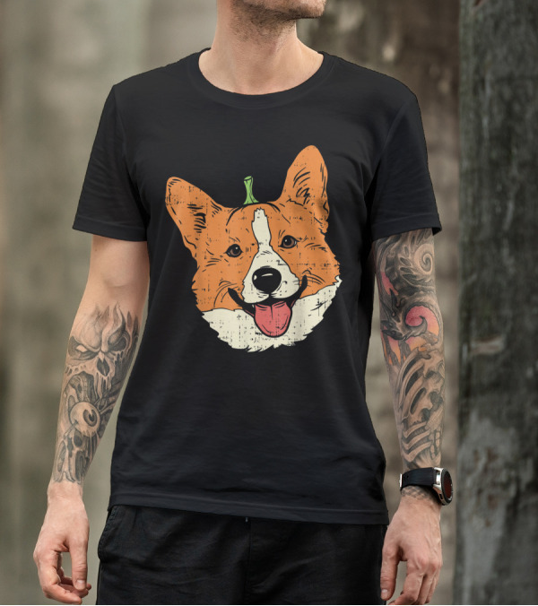 Welsh Corgi Pumpkin Face Halloween Dog T-Shirt