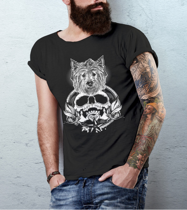 Westie Skull Dog With Ornate Skull And Star T-Shirt