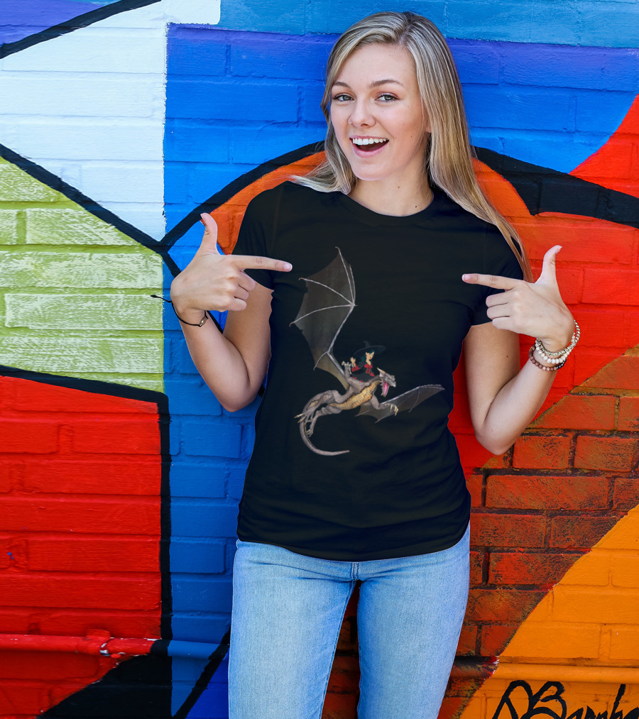 Witch Riding A Winged Dragon Fantasy Adventure T-Shirt