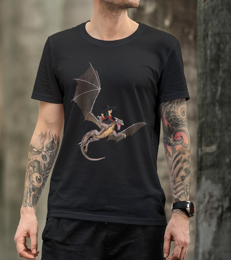 Witch Riding A Winged Dragon Fantasy Adventure T-Shirt