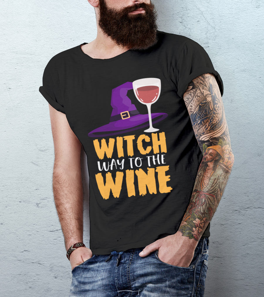 Witch Hat Purple Wine Glass Halloween Fun T-Shirt
