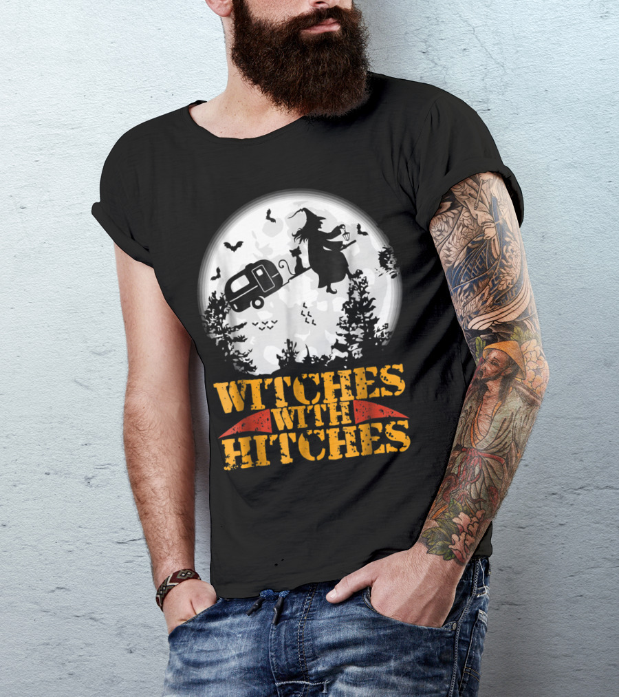 Witches With Hitches Funny Camping Moonlit Night Adventure T-Shirt