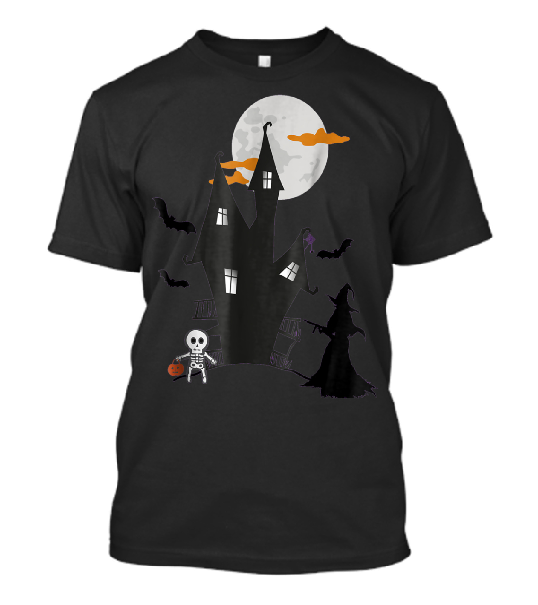 Witches With Hitches Halloween Scary Witch Haunted House Skeleton Bats Moon T-Shirt
