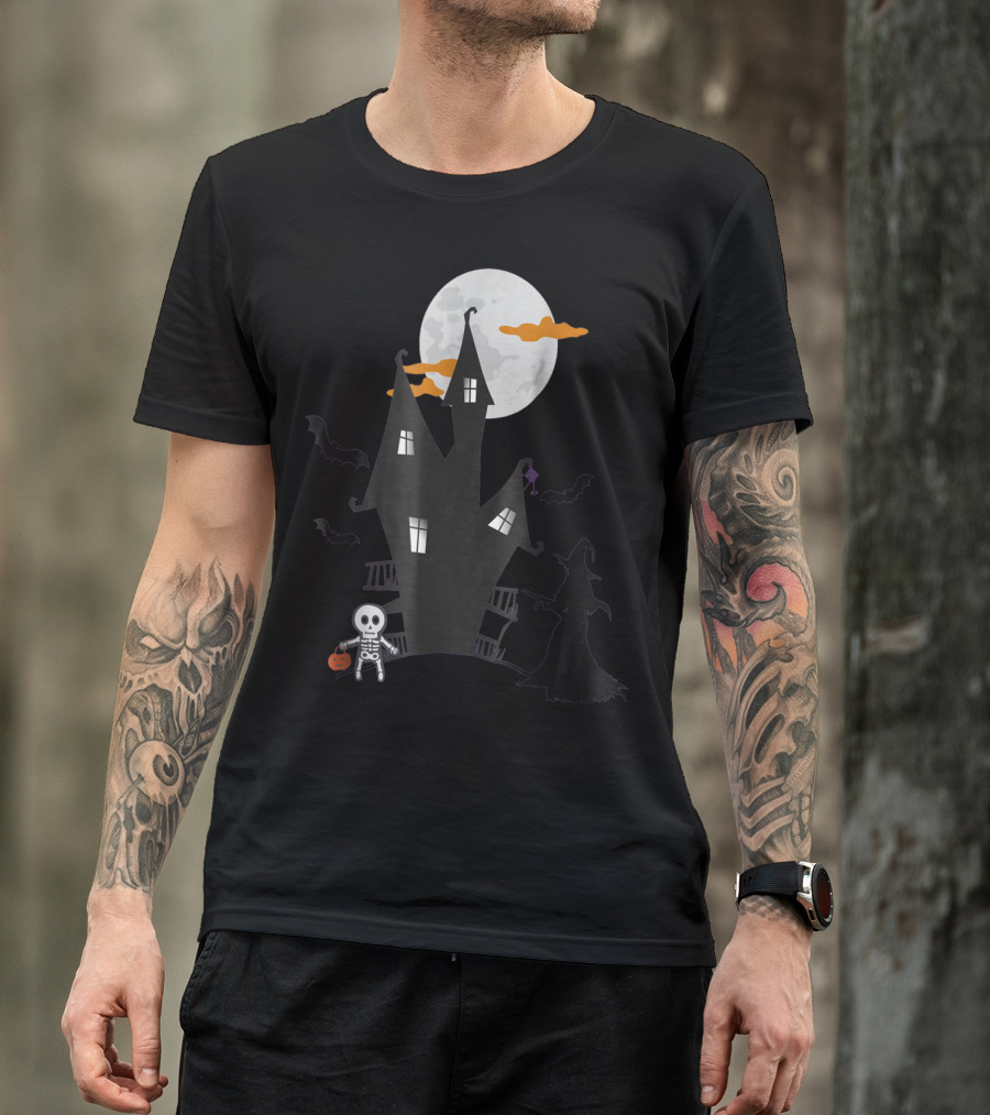 Witches With Hitches Halloween Scary Witch Haunted House Skeleton Bats Moon T-Shirt